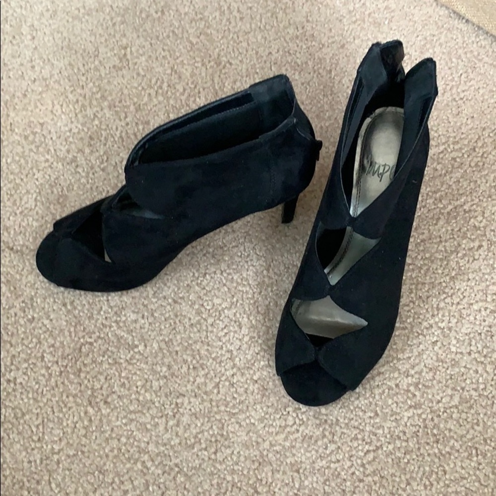 Black Suade Open Heels